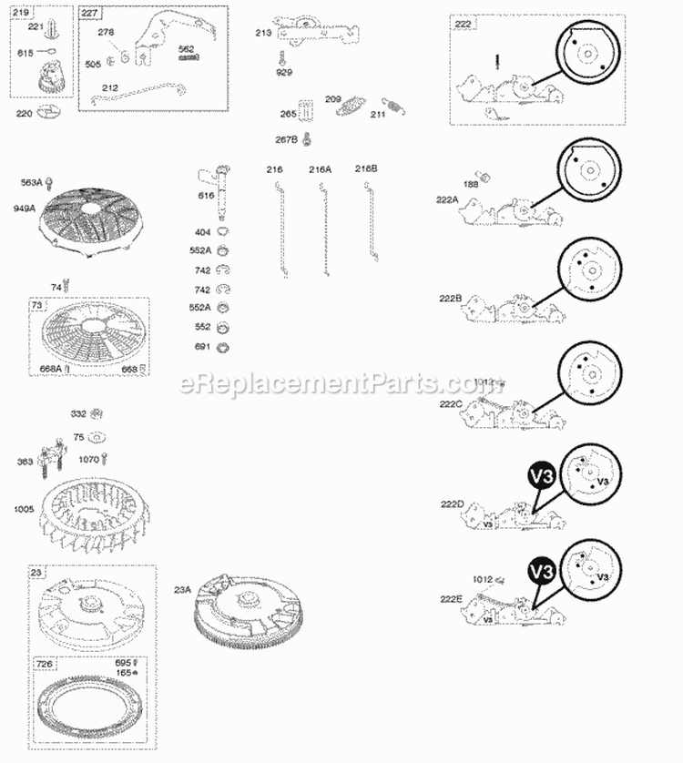 Controls Flywheel Governor Spring Diagram and Parts List for 40H777-0134-B1  Briggs and Stratton Engine
